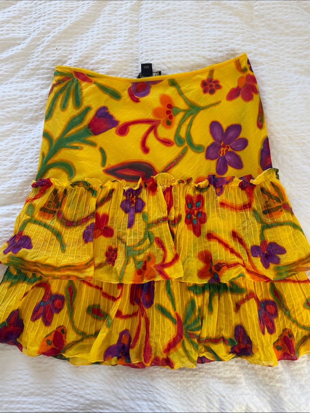 Ralph Lauren Black Label Yellow Floral Tiered Mini Skirt 💯 cotton